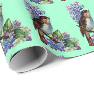 Vintagefågel med blommagåvan som slår in papper presentpapper