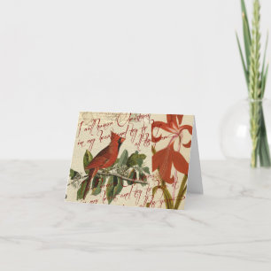 Vintagefågel och blommigtjulkort helgkort
