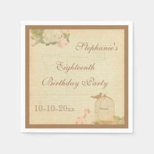 Vintagefågelbur & 18th födelsedag för ro pappersservett