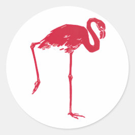 Vintagefåglar, en rosa flamingo med ett ben upp runt klistermärke