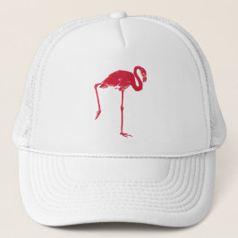 Vintagefåglar, en rosa flamingo med ett ben upp truckerkeps