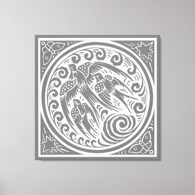 Vintagefåglar med fjärilar och stjärnor canvastryck (Framsida)