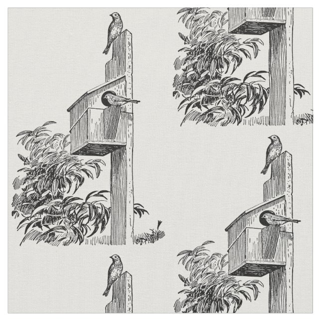 Vintagefåglar och Birdhousetyg Tyg (Närbild)