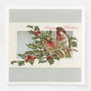 Vintagefåglar och grå jul för järnek pappersservett
