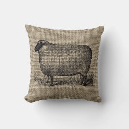 Vintagefår på Burlap Kudde