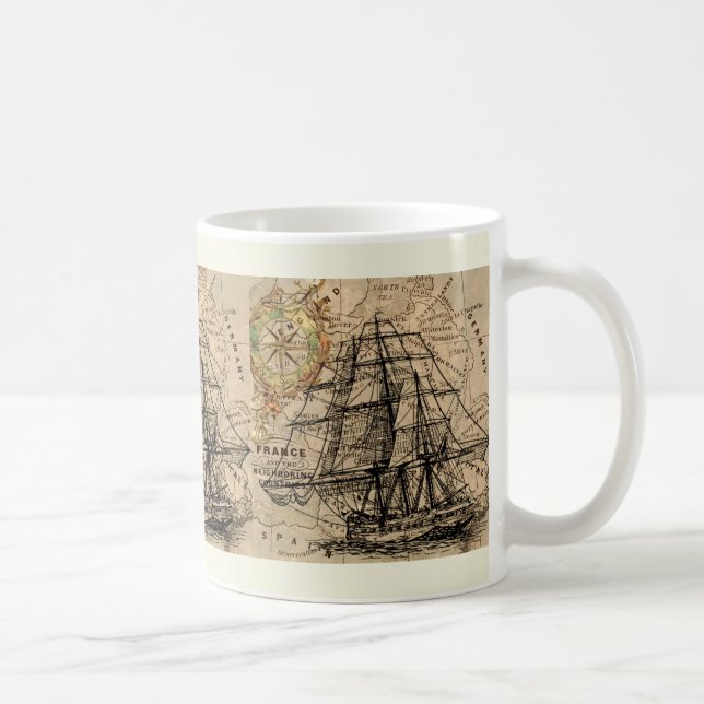Vintagefartyg och karta kaffemugg (Höger)