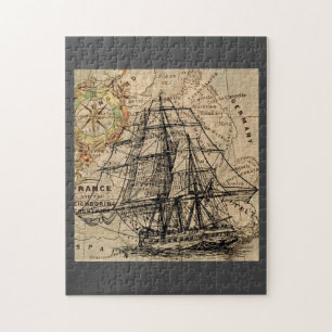Vintagefartyg och karta pussel