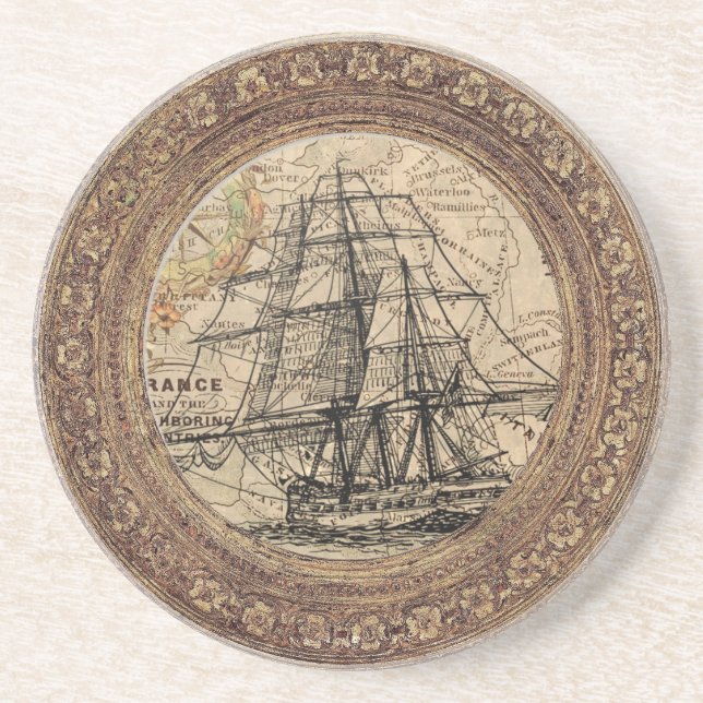 Vintagefartyg och karta underlägg (Framsidan)