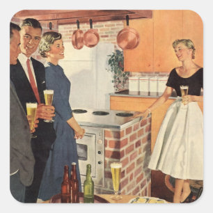 Vintagefest i köket, öl och tilltugg fyrkantigt klistermärke