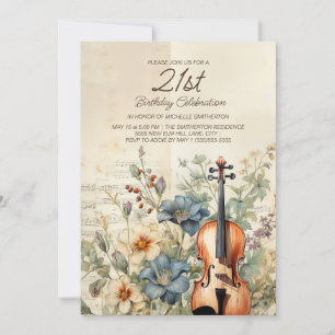 Vintagefiol Damblå blommor 21-årsdag Inbjudningar