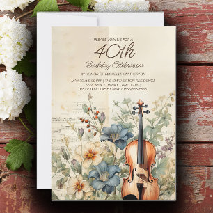 Vintagefiol Dammiga blå blommor 40-årsdag Inbjudningar