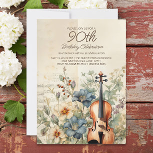 Vintagefiol Dammtorbla Blommor 90-årsdag Inbjudningar
