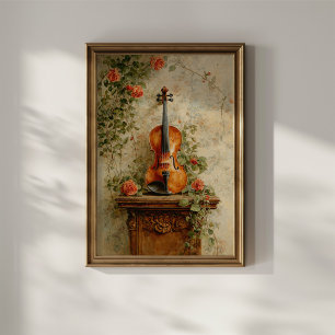 Vintagefiol med rosor poster