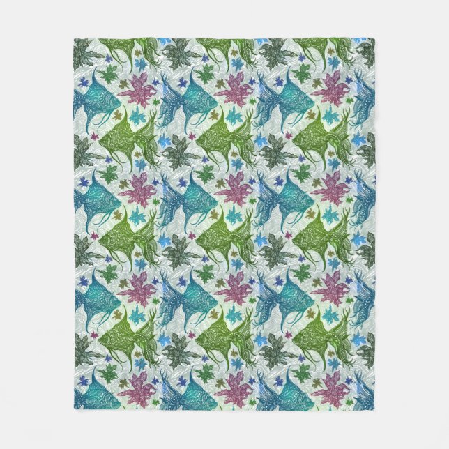 Vintagefiskmönster Fleecefilt (Framsidan)