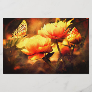 Vintagefjäril och blommor brevpapper