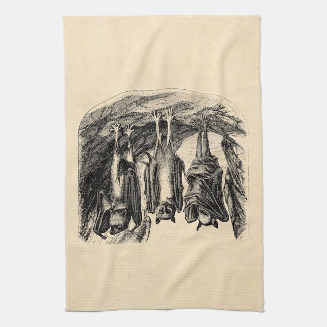 Vintagefladdermöss1800s som flyger rävfladdermöss kökshandduk (Vertikal)