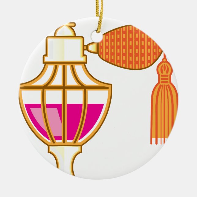 Vintageflaska av parfym julgransprydnad keramik (Framsidan)