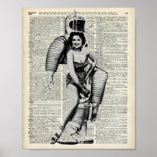 Vintageflicka i astronautdräkt poster