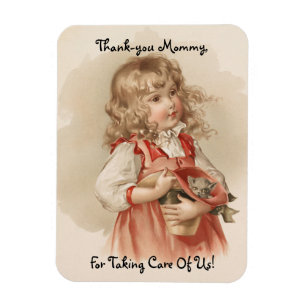 Vintageflicka med kattungen magnet