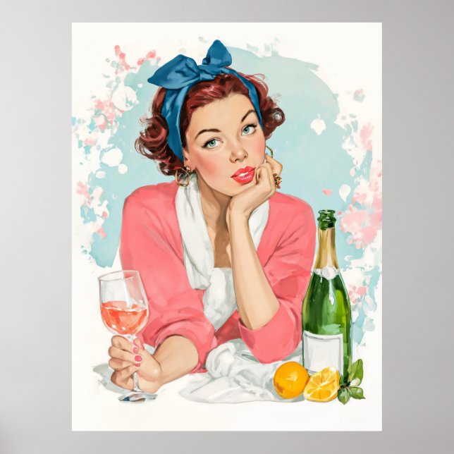 Vintageflicka med rosa champagne poster (Framsidan)