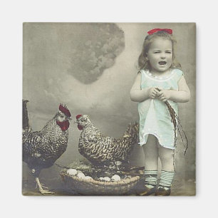 Vintageflicka och hönamagnet magnet