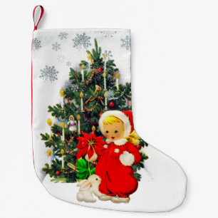Vintageflicka och julgran / Retro Liten Julstrumpa