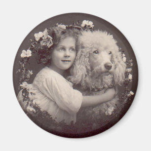 Vintageflicka och pudel magnet