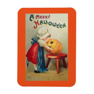 Vintageflicka och pumpa magnet
