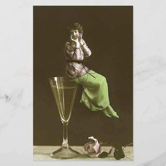 Vintageflickor upp på vinglas brevpapper (Framsida)