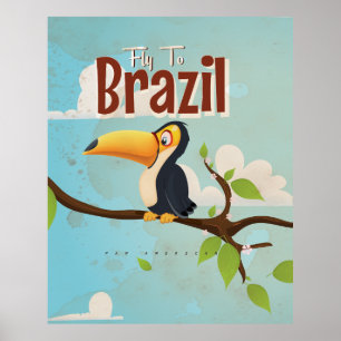 Vintageflugan till Brasilien Toucan reser Poster