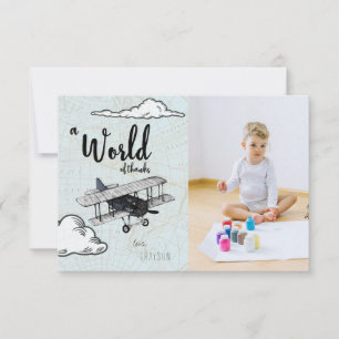 Vintageflygplan reser tackkortet för party   tack kort