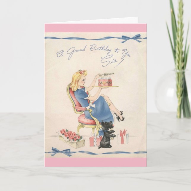 Vintagefödelsedag till en syster, kort (Framsida)
