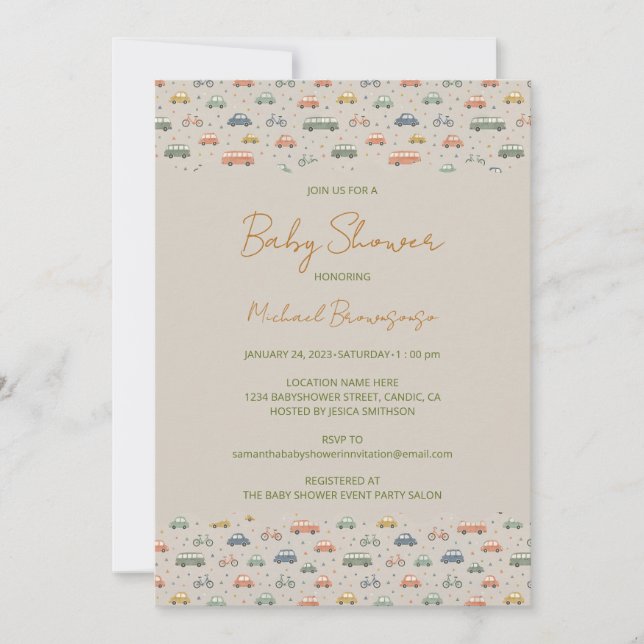 Vintagefordon Baby Shower Inbjudningar (Framsida)