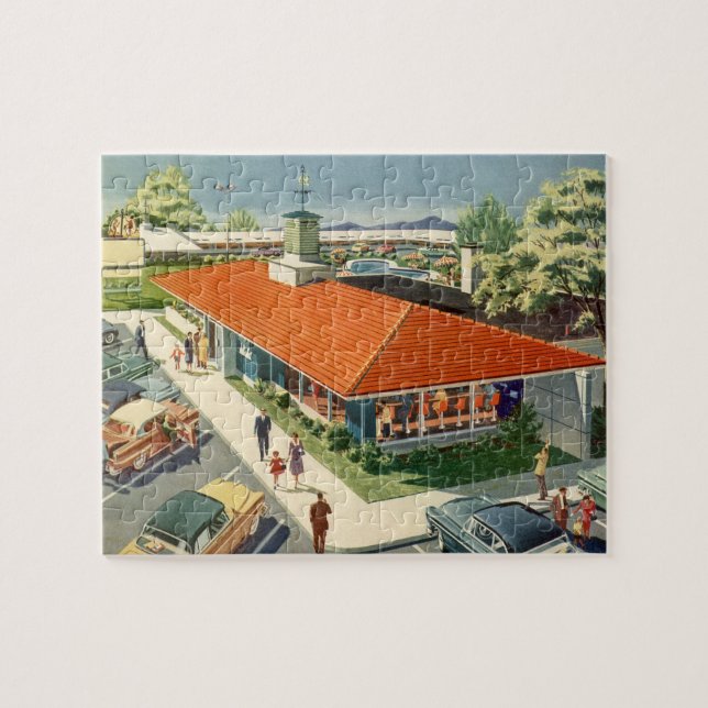 Vintageföretag, 50-tals familjerestaurang diner pussel (Horisontell)