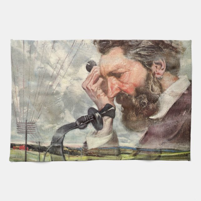 Vintageföretag, Alexander Graham Bell-telefon Kökshandduk (Horisontell)