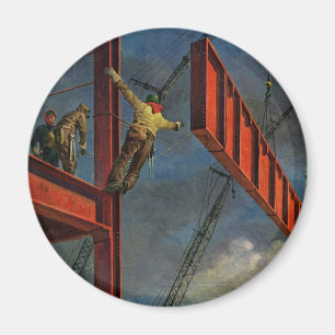 Vintageföretag, arbetare på stålkonstruktion magnet