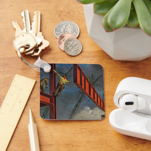 Vintageföretag, arbetare på stålkonstruktion nyckelring (Skrivbord)