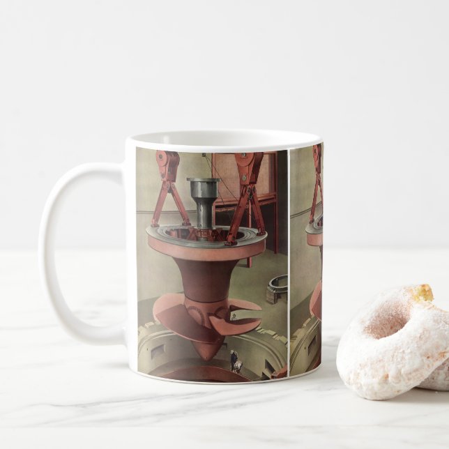 Vintageföretag, jättevatten-turbinenergi kaffemugg (Med munk)