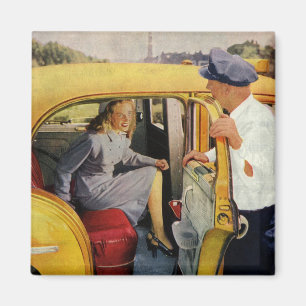 Vintageföretag, taxichaufför kvinna passagerare magnet