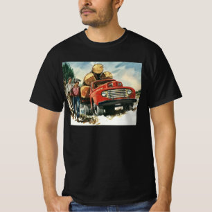 Vintageföretag, timmerbil med skogshuggare tee