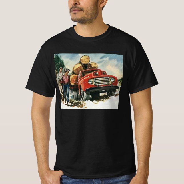 Vintageföretag, timmerbil med skogshuggare tee (Framsida)