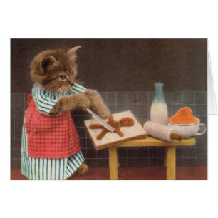 Vintagefoto - bagarekatt, hälsningskort
