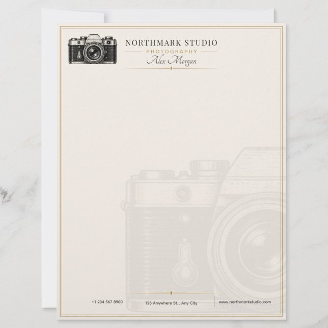 Vintagefotograf | Lyxig guldkamera Brevhuvud (Framsida)