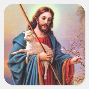 Vintagefrälsare Jesus herden Fyrkantigt Klistermärke