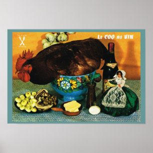Vintagefrankriken, mat, Le Coq au Vin Poster