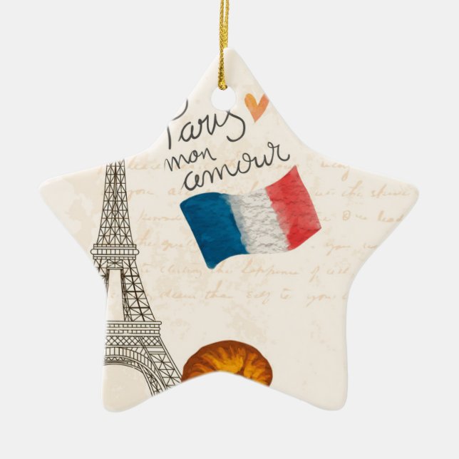 VintagefrankrikeParis Eiffel torn Julgransprydnad Keramik (Framsidan)