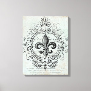 VintageFransk Fleur de Lis sträckt kanfas Canvastryck