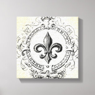 VintageFransk Fleur de Lis sträckt kanfas Canvastryck