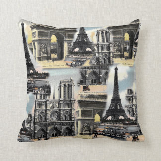 Vintagefransk Paris reser det CollageEiffel torn Kudde