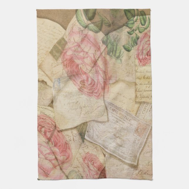 Vintagefranskbrev och vykort kökshandduk (Vertikal)